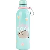 Official Pusheen-Sports Bottle-500ml / 17OZ, Stainless Steel, Vacuum Insulated , Double Wall Reusable Water Bottle With Carab