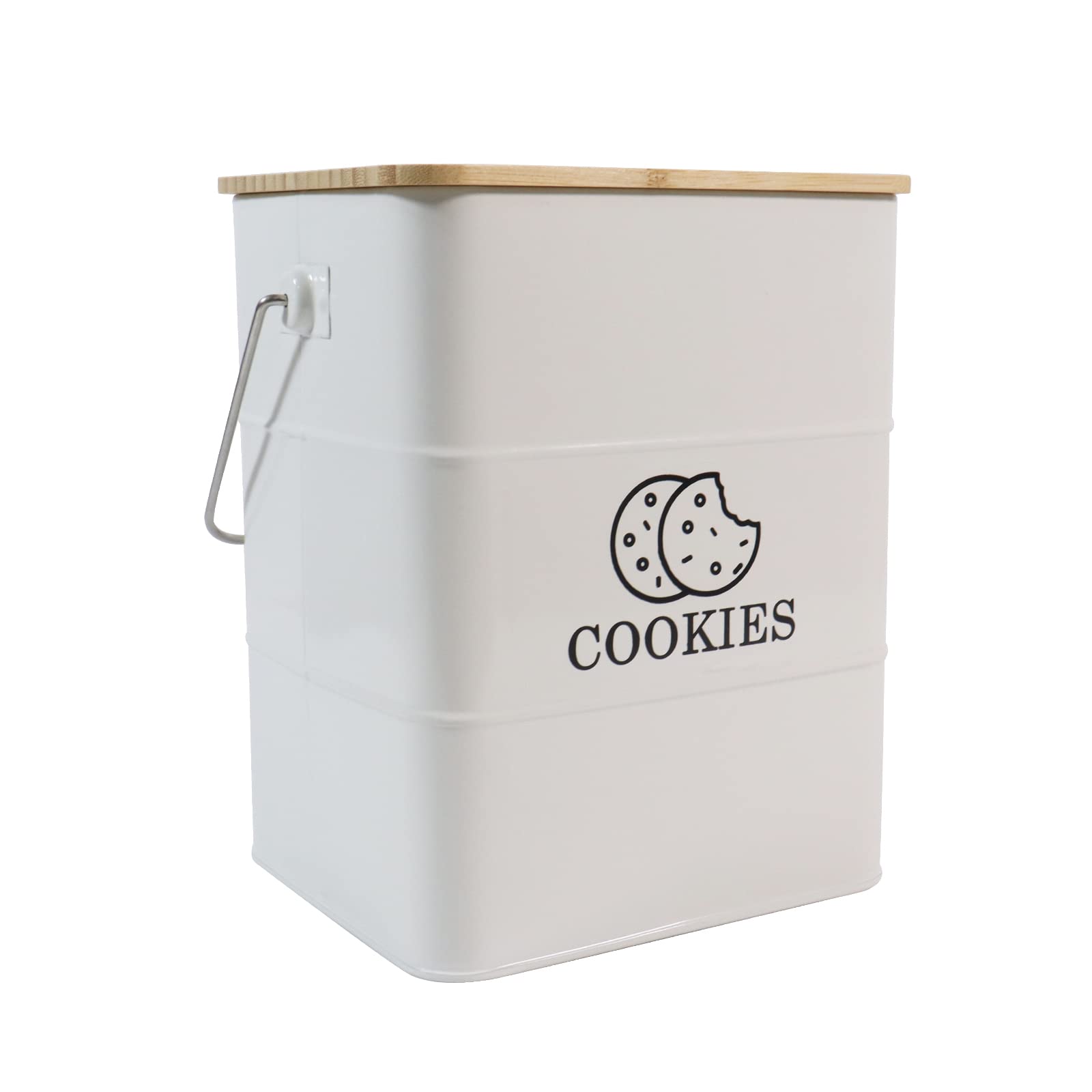 Xbopetda Biscuit Tin Cookie Jar, Biscuit Jar with Airtight Wooden Lid & Handle, Vintage Style Metal Storage Box, Farmhouse Kitchen Canister for Cookies & Biscuits (White)