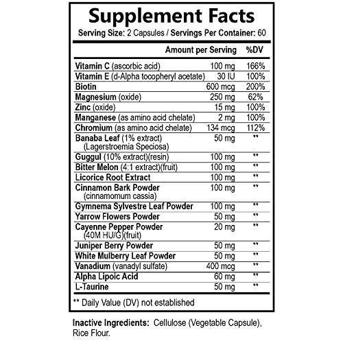 Blood Sugar Support Supplement Highest Potency Glucose Levels Control 2000mg - Natural Insulin Stabilizer - Made in USA - Best Vegan Complex w/Cinnamon, Alpha Lipoic Acid & Chromium - 120 Capsules