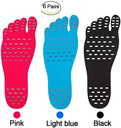 Men Women and Kids Sticker Adhesive Foot Pads Stick On Soles Beach InsoleFlexible Feet Protection Socks For Exercise Beach Pool Feet Non Slip Yoga Socks (M lenth:9inch, 6 Pair(Blue Pink Black))