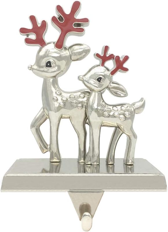 ALIWO 3D Christmas Stocking Hanger，Silver Christmas Decoration for Mantel o Fireplace,Christmas Metal Mantel Stockings Holders,Hang Stockings Clip for Christmas Party Home Decor (Elk)