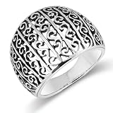 MIMI Sterling Silver Vintage Style Bali Swirl Filigree Scroll Domed Ring Size 5, 6, 7, 8, 9, 10, 11