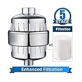 5-Stage High Output Universal Shower Filter with Replaceable Multi-Stage Filter Cartridge to Remove Chlorine & Sediments to Purify Water,Free Teflon Tape,Chrome