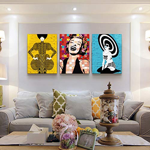 Red yellow blue Abstract character Canvas Wall Art Paintings for Living Room Wall Artworks inspiration Pictures Woman Bedroom Decoration, 16x24 inch/piece, 3 Panels Home bathroom Wall decor posters - Thumbnail 3