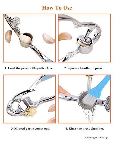 Ofargo Minced Garlic Press Kit with Arc-Shaped Handle for Kitchen Grill, 6.7’’, Silver - Thumbnail 5