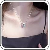 Ximdble Vintage Hollow Heart Pendant Necklace Blue Gemstone Necklace Hollow Heart Love Necklace Silver Love Heart Choker Necklace for Women