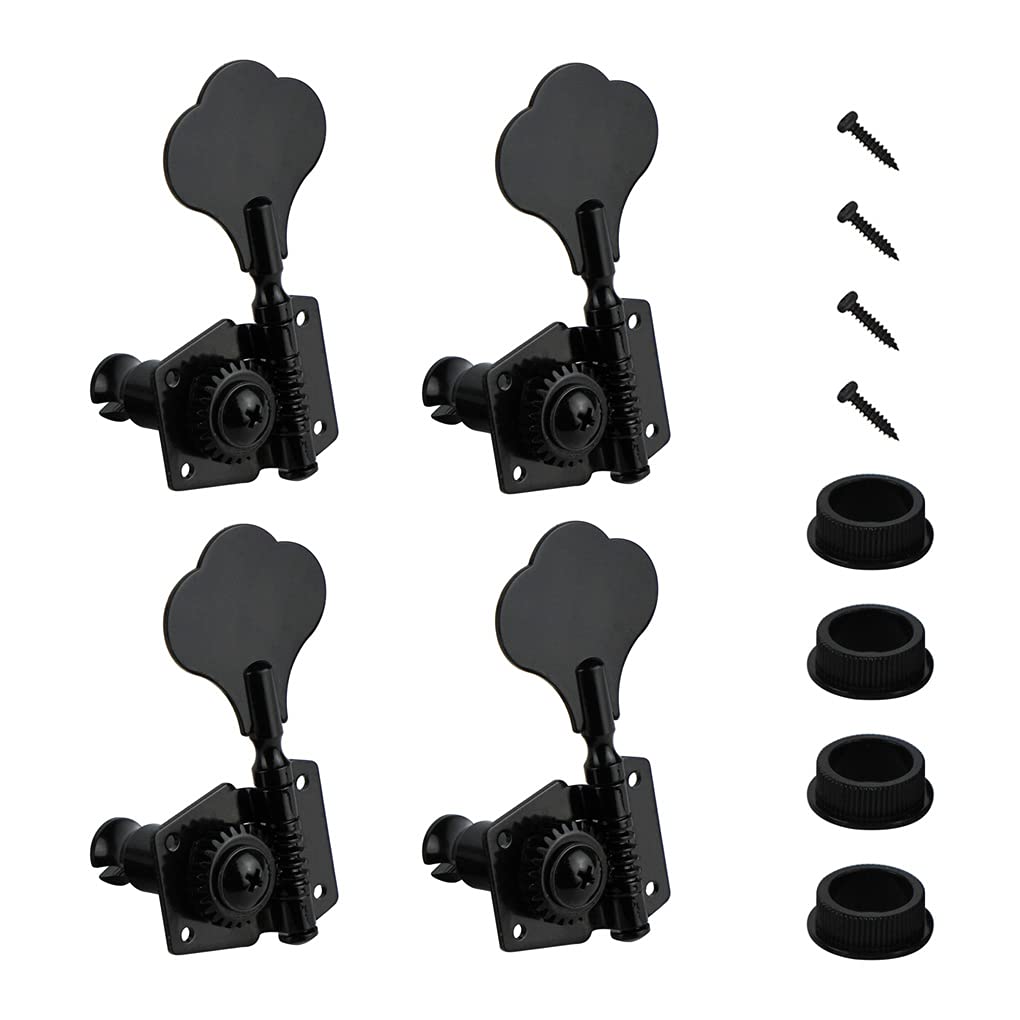 FLEOR 4-in-line Vintage Bass Tuning Machine Open Style Gear Elephant Ear Type Button Tuning Pegs for Electric Bass Guitar, 4 Left