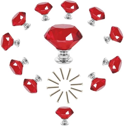 Anjuu 12 Pcs 30mm Diamond Shape Crystal Glass Cabinet Knobs With