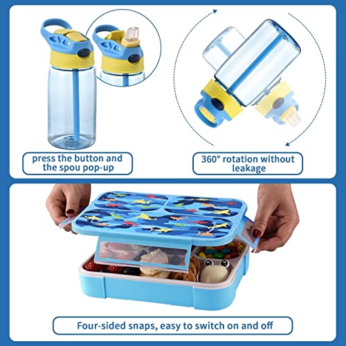 3D Shark Lunch Box Kids Bento Box Insulated Lunch Bag with Ice Pack Water Bottle Silicon Cap Spoon Salad Container Durable Water-Resistant Back to School Supplies for Ideal Boys Age 7-12