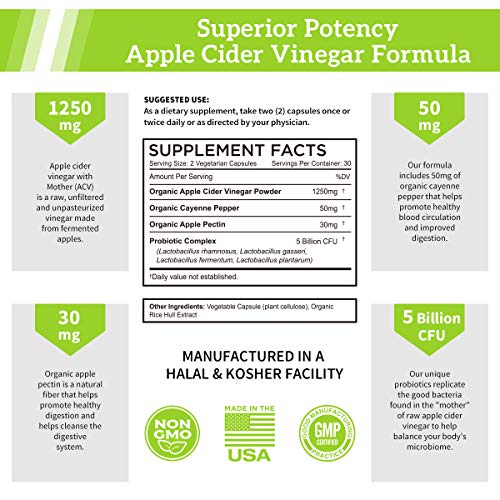 FarmHaven Apple Cider Vinegar Capsules 1330mg per Serving, 60 Veggie Capsules - Apple Cider Vinegar with Cayenne Pepper & Probiotics for Healthy Diet, Cleanse, Detox & Digestion, Non-GMO