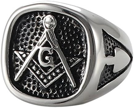 Men Masonic Rings Stainless Steel Jewelry Wedding Band for Men Retro Plated Titanium