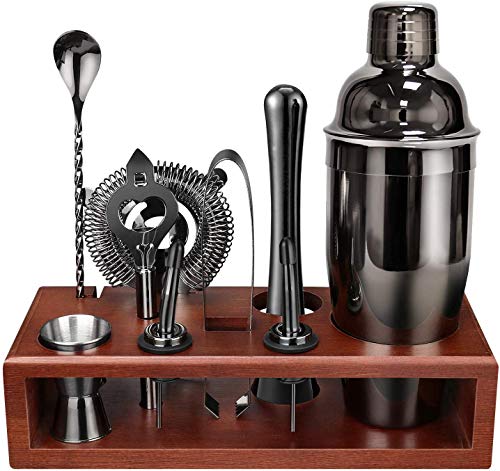 Cocktail-Shaker Set Barkeeper-Set mit Ständer schwarz 24 oz für Tequila Whiskey, Bar Kit Drink Mixer Shaker Set inkl…