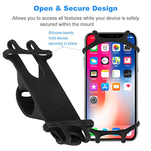 Bike Mount, WAAO Universal Bicycle Phone Holder, Adjustable Silicone Handlebar Rack for Samsung Galaxy S9/S8 Plus, All 4.0"-6.0" Phones, Ideal for Road Mountain Bikes Motorcycle