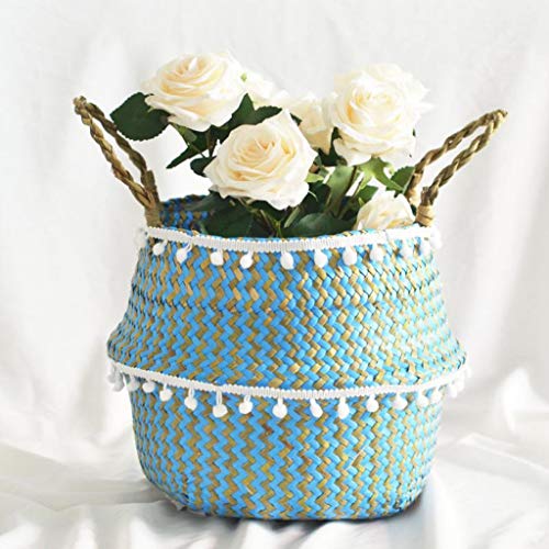 Flower Basket ï¼Œ LtrottedJ Seagrass Wicker Basket Flower Pot Folding Basket Dirty Basket Storage Decoration (B)