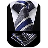 HISDERN Mens Ties Striped Ties for Men Formal Tie and Pocket Square Set Necktie for Wedding Business Graduation