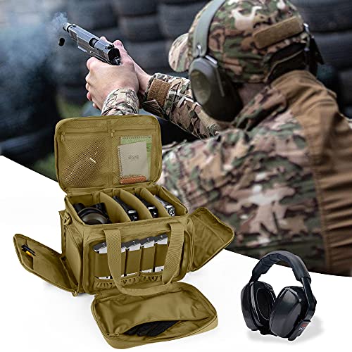 DSLEAF Tactical Gun Range Bag for 4 Handguns, Pistol Shooting Range Bag with 6X Magazine Slots