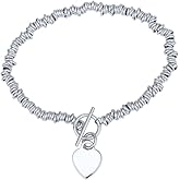 Vanbelle Sterling Silver Jewelry - Rhodium Plated with 925 Stamp - Sweetie Bracelet Dangling Heart - Beautifully Handcrafted for Women & Men - 7.5" Long - Unisex Valentine's Bracelet - Ideal Gift