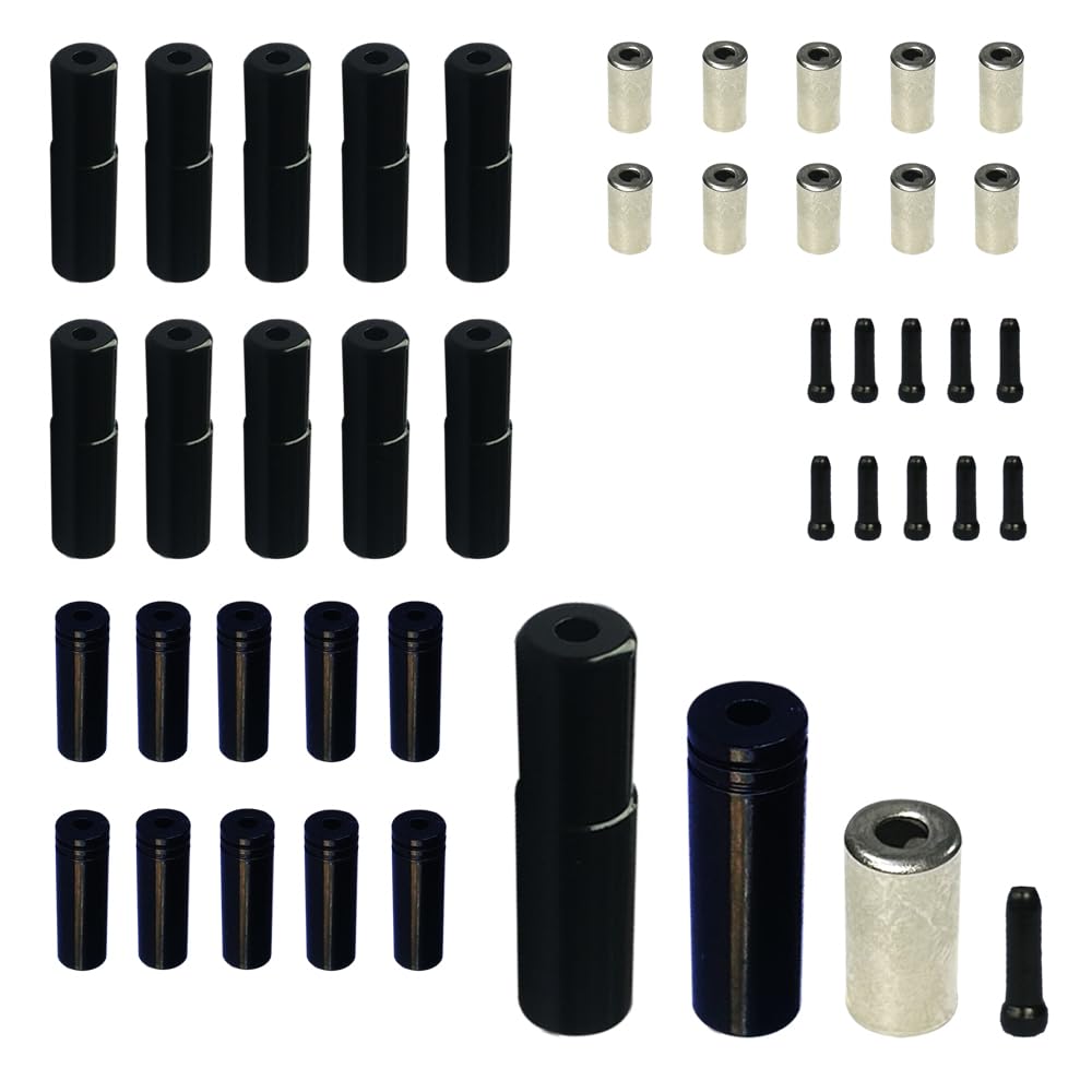Lotatheta 10 PCs 5mm Black Alloy Road Mountain Bicycle Bike Brake Cable Tips Caps End Crimp +10 x Silver Cable Tips Caps +10 x 4mm Shift Derailleur Cable Tips End +10 x Cable End Crimps Total 40 pcs