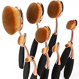 Neverland Beauty 10pcs Beauty Rose Gold & Black Toothbrush Elite Oval Make-up Brushes Set Powder Foundation Contour with Case Box