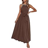 MEROKEETY Women's 2026 Summer Halter Maxi Dress Spring Casual Boho Sleeveless Flowy Swing Beach Vacation Dresses with Belt