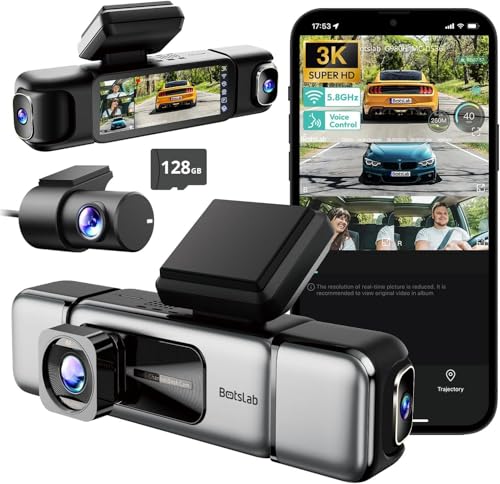 Botslab 3K 4 Channel Dash Cam,560°All-Sides View,Front and Rear Inside Car Camera with 3.18”Touch Screen,Dash Camera 24/7 Parking Mode,Built-in GPS 5.8G WiFi Night Vision Voice Control,Free 128GB Card