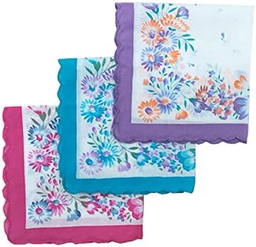 WINDLY Women’s Embroidered Floral Cotton Handkerchiefs for Party, Wedding - 12x12 in