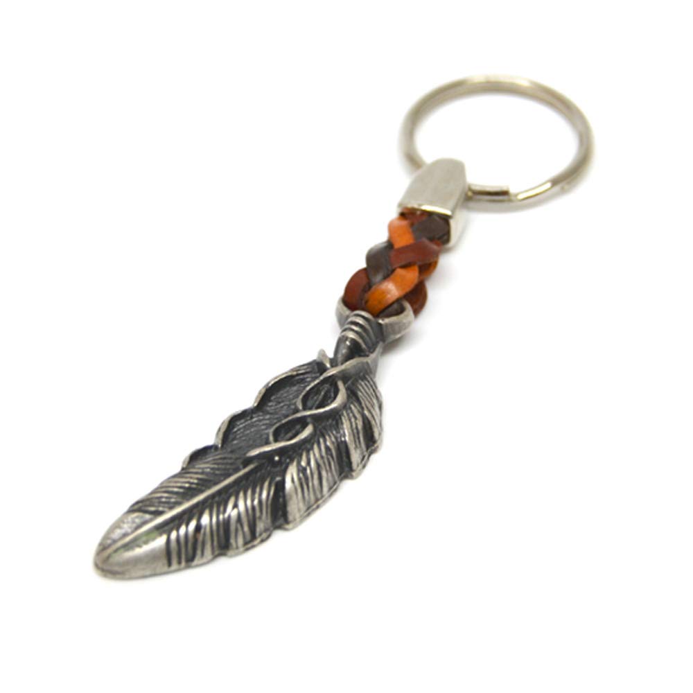 Claro Schmuck Key Ring Holder Pendant Feather on a Beautiful Leather Band, 8 cm plus Ring 2,5cm