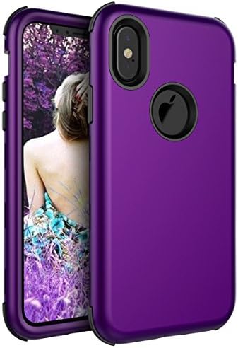 NabeCase Apple New iPhone X Case Anti-Fingerprint Hard Smooth Plastic Cover and Soft TPU Three Layer Hybrid High Impact Resistant Case,Purple Black