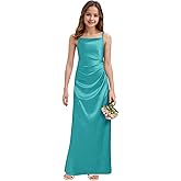 WDCVGTR Silk Satin Junior Bridesmaid Dresses for Wedding A-Line Straps Pleated Sleeveless Long Flower Girl Dress