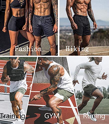 Malavita Men's Workout Running Shorts 2 in 1 with Zipper Pockets Black Medium (27.5" - 31.5")