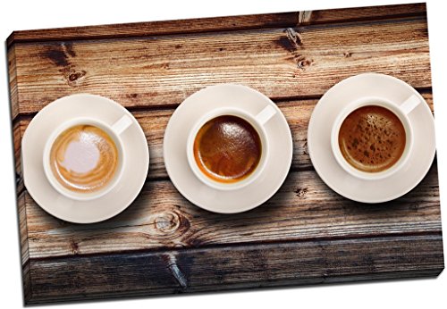 Panther Print Trio Coffee Cups On Rustic Wood Table Coffee Shop Cafe Canvas Print Picture Wall Art Large 30X20 Inches (76.2Cm X 50.8Cm)