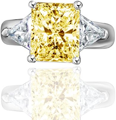 Diamond Veneer - 3.5 CT. Radiant Rectangular Classic wide shank ring triangular sides simulated diamond (Canary, 6)