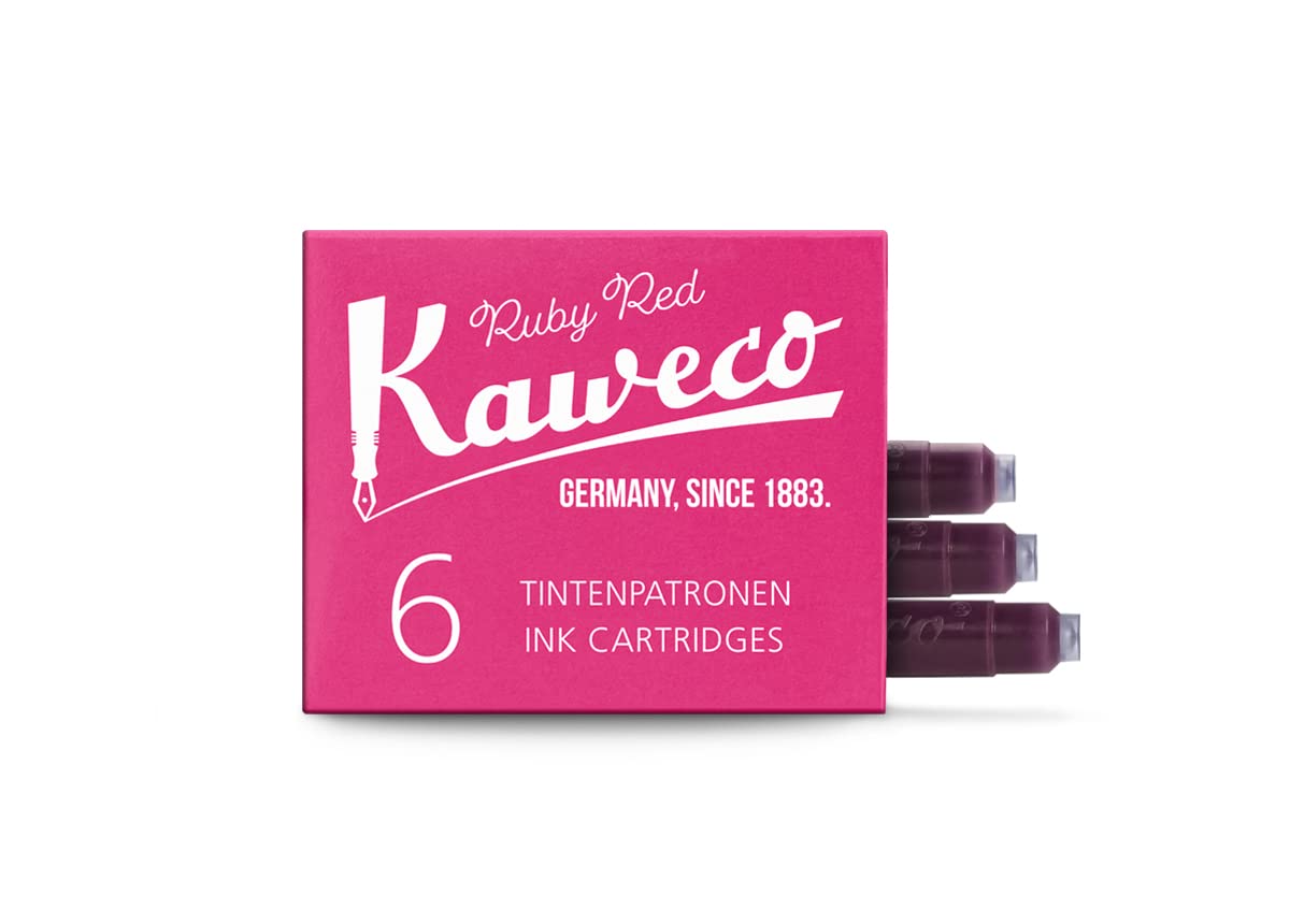 Kaweco Fountain Pen Ink Cartridges Ruby Red Pack of 6 | Premium Ink with Short Standard Cartridges in Red | Vegan Cruelty Free Water Soluble Calligraphy Lettering Writing