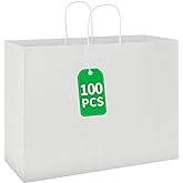 bagmad 100 Pack 16x6x12 Inches Large White Kraft Paper Bags with Handles Bulk for Shopping Wedding Grocery Retail Merchandise Business Craft Gift Bags(100 Count)
