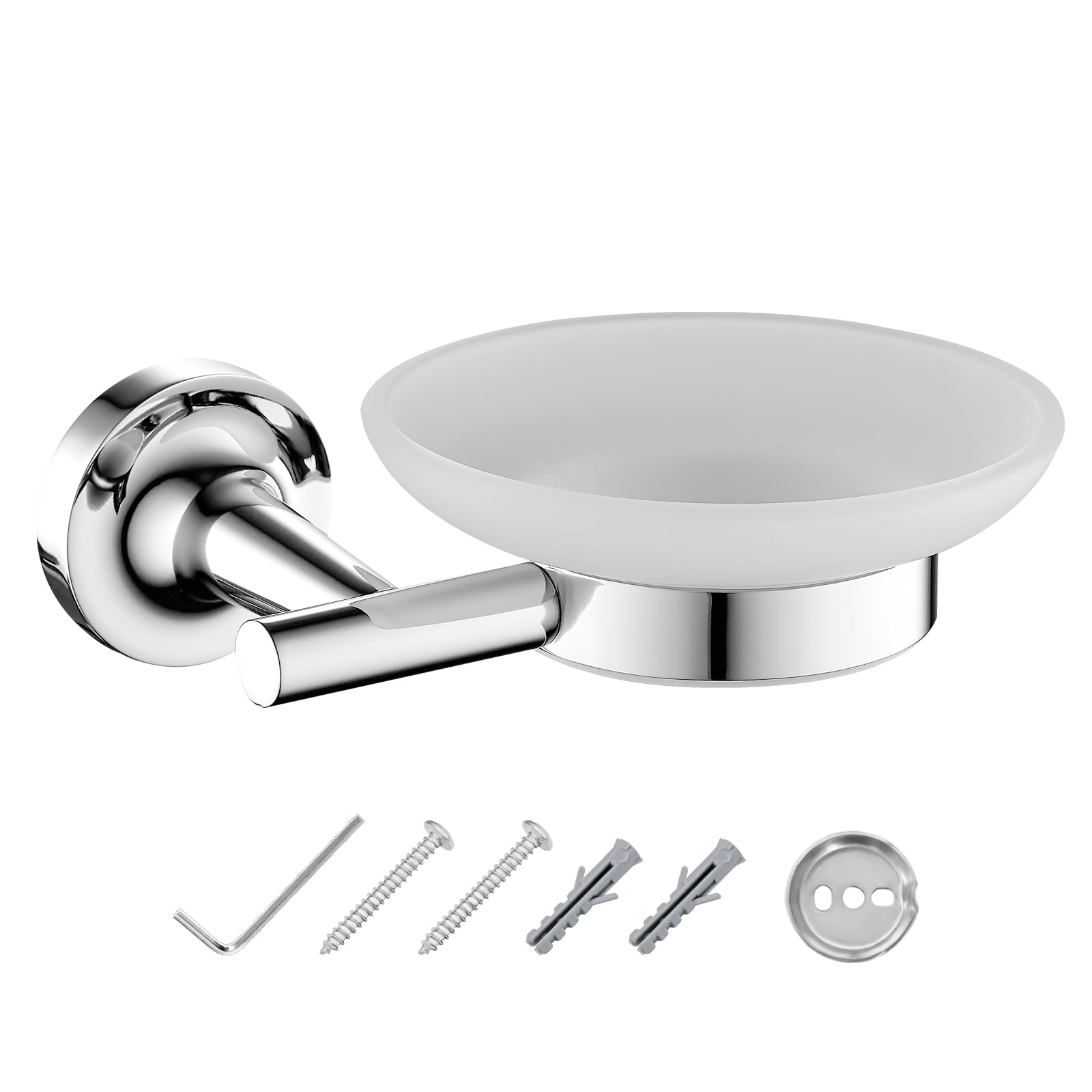 JASSFERRY Wall Mounted Soap Dish Holder Frosted Glass Shower Shampoo Bar Holder Storage Tray Bathroom Accessories Set Chrome