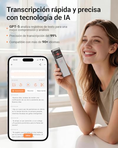 NUASI Digital Voice Recorder with Write Function, Summarizing and AI Noise Reduction, 64GB Voice Recorder with ChatGPT 5, App Control, 90+ Languages for Conference