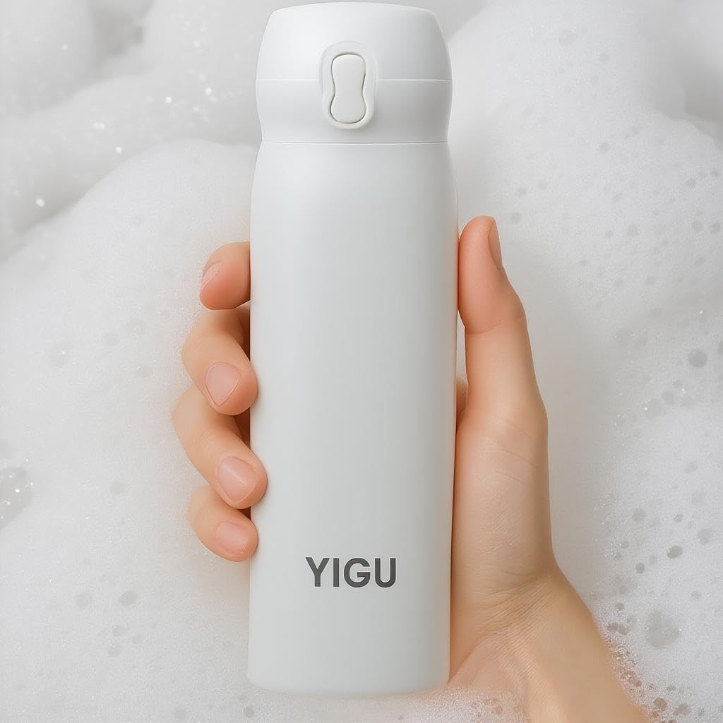 Photo 1 of 17 oz. Stainless Steel Water Bottle, Double-Walled and Vacuum-Insulated Metal, Leak-Proof Locking Cap with Soft Silicone spout, Reusable, Off-White