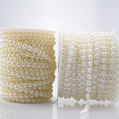 BoJia 6mm Half Round Crystal garland ABS Large Pearls Faux Crystal Beads by the Roll for Wedding Centerpieces bridal bouquet, Semicircle Beads for DIY Flower accessories(White)