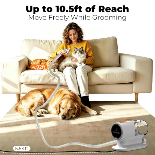 AiRiOBO Dog Grooming Vacuum Kit, 12000Pa Pet Hair Vacuum with Clipper | 2L Dust Cup, Low Noise, 5-in-1 Grooming Kit with Clipper & Cleaning Brush for Home Shedding and Trimming, PG100