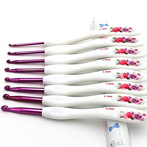 WIN Crochet Hooks Set,8 Pcs Plastic Aluminum Crochet Handles Needles Sweater Weave Knitting Tools (Pink) - Thumbnail 3