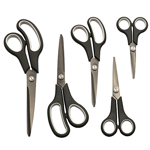 KUONIIY Scissors Set of 5 Soft Comfort-Grip Handles Sharp Titanium Blades - Thumbnail 2