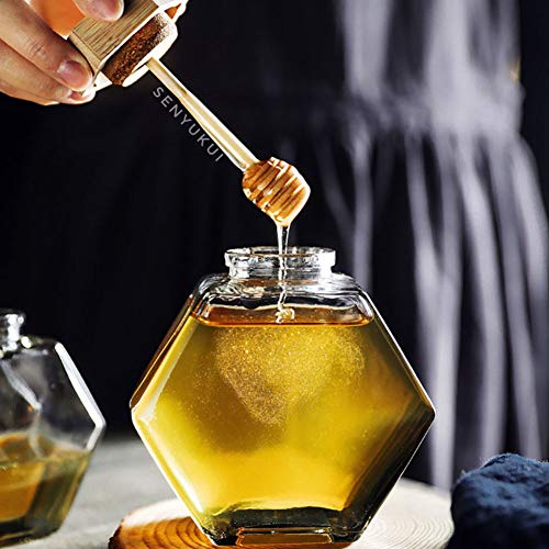 Liitrton Hexagon Shape Honey Pot Jar with Dipper Heat-Resistant Glass Storage Container for Home Kitchen (S) - Thumbnail 2