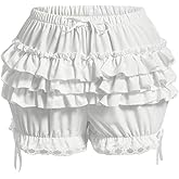 WDIRARA Women's Elastic Waist Layered Ruffle Bloomer Shorts Y2k Lolita Shorts