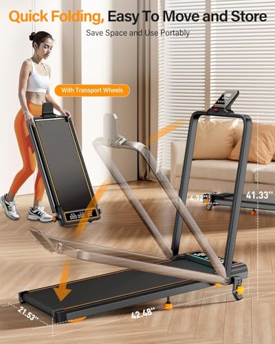 Treadmill Walking Pad with 12% Incline/Handle Bar/2 LED Display, 3.5HP Portable Treadmills for Home Small, Foldable Walking Pad Treadmill 350+lb Capacity, Smart App, 4 Adjustable Incline, RGB Light