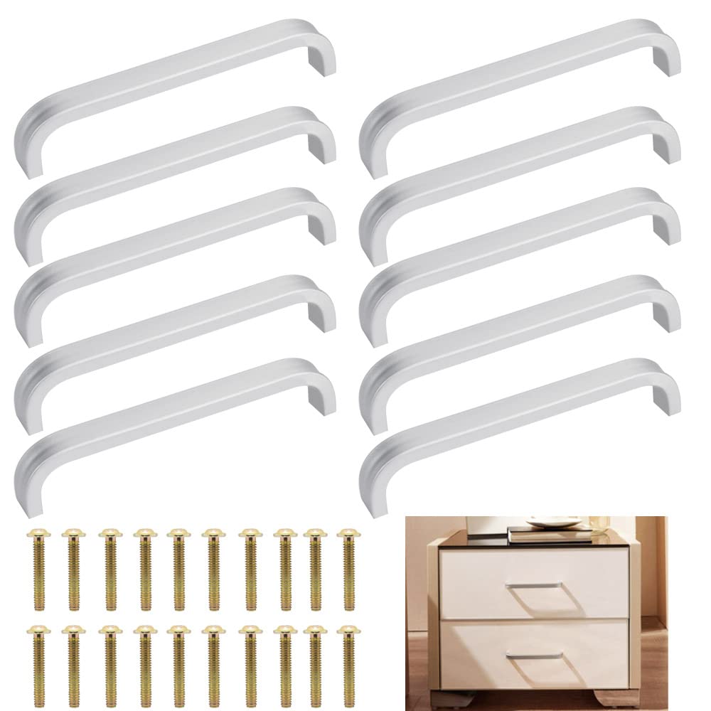 LYTIVAGEN 10 PCS Aluminum Cabinet Door Drawer Handles Anti-Corrosion Bow Shape Pull Handle with 20 Screws Silver Aluminum Drawer Handle Kitchen Cupboard Handles for Gate Furniture Drawer Bedroom