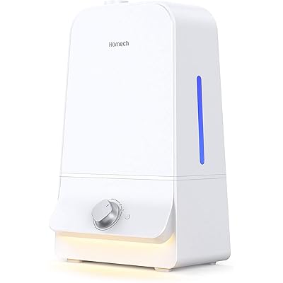 Homech Cool Mist Humidifier 6L, 26dB Quiet Ultrasonic Humidifiers for Large Bedroom Babies Adults, 360&deg; Nozzle, Water Level Window and Waterless Auto Shut-Off for Home Office 20-60 Hours, White