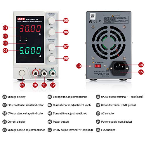 image for SainSmart UNI-T UTP3315TFL-II Linear DC Power Supply, Stabilized 0-30V