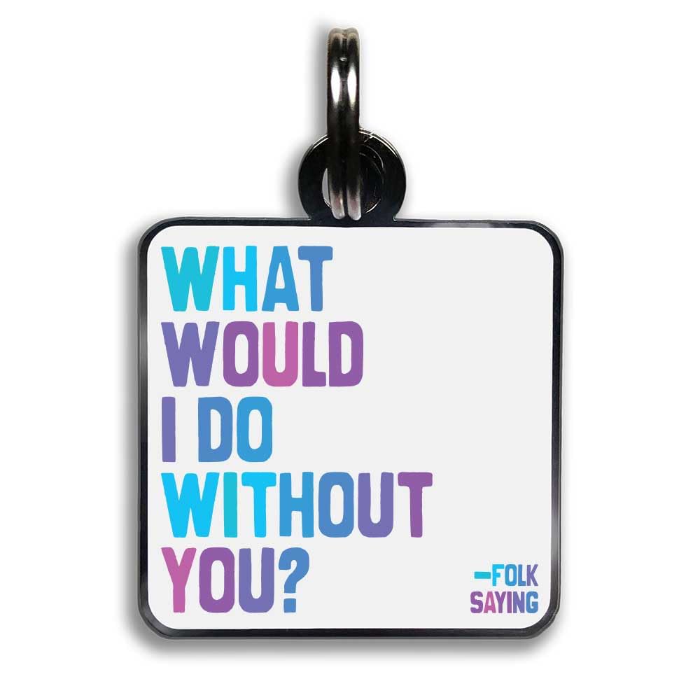 Quotable Pet Collar Charm, What Would I Do Without You?, Folk Saying, Hard Enamel and Black Nickel Plating