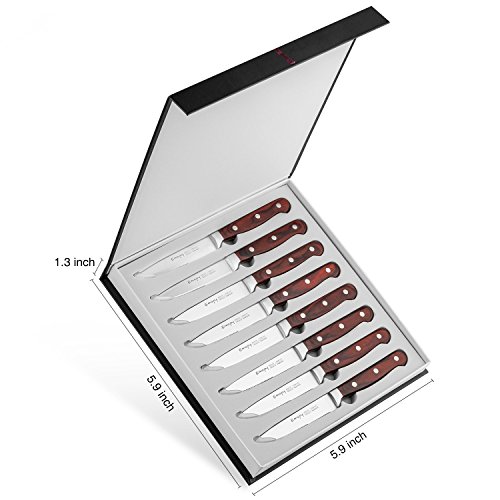 [- emojoy Steakmesser, Premium 8-teiliges Steakmesser Set, rostfreier Edelstahl Steakbesteck mit be