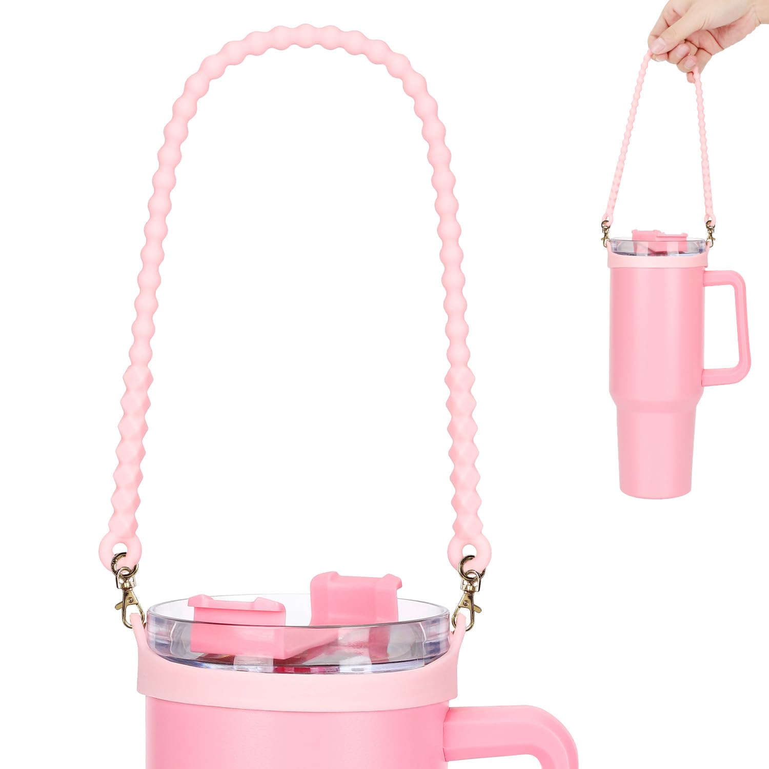 Photo 1 of Eoopoon Water Bottle Handle for Stanley Cup - Soft, Durable Silicone Sling with Adjustable Strap, Fits Most 8-40oz Bottles, Ideal Stanley Cup Accessory(Pink)